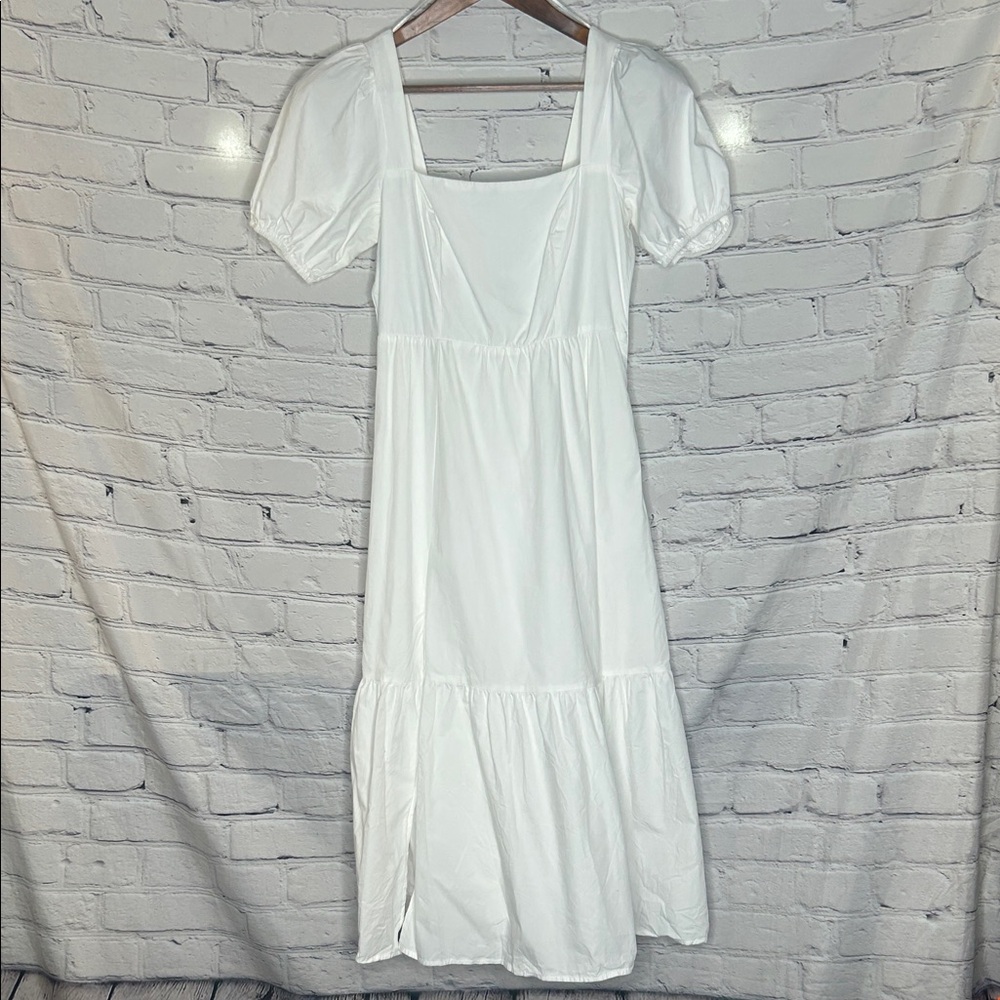 Astr The Label White Puff Sleeve Midi Dress Size X-Small Excellent Condition